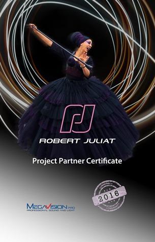 Certificat distribuitor Robert Juliat pentru Megavision Professional