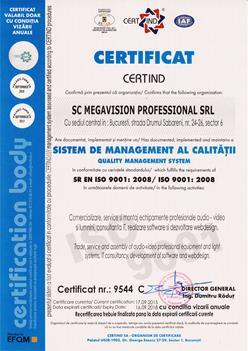 Certificat ISO 9001 pentru Megavision Professional